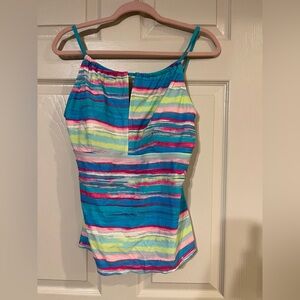 Cazimi Women’s Colorful Pink and Blue Striped Swim Top Large